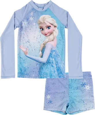 Produktbild von Disney Die Eiskönigin Schwimmset UV-Schutz 50 für Mädchen - Elsa Frozen Kinder Badeanzug Badeset langarm Shirt und Hose Zweiteiler Blau 110-116