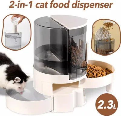 Produktbild von Wasser- und Futterspender, Futterautomat Katzen & Hunde, Wasserspender Hunde Katzen Futterstation 2 in 1