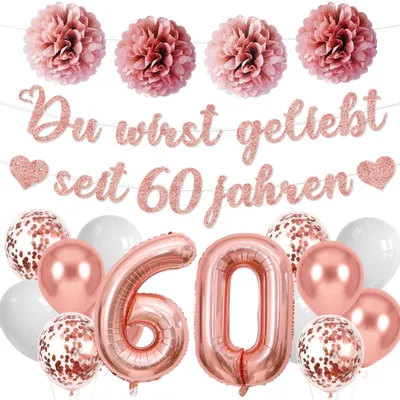 Zdjęcie produktu dla Zestaw dekoracyjny "60 urodziny" - balony i girlanda w kolorze różowego złota