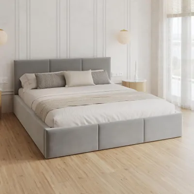 Produktbild von FDM Bett AMBER Paris 180x200 cm Polsterbett mit Lattenrost aus Metall Bettkasten Stauraumbett Samt grau