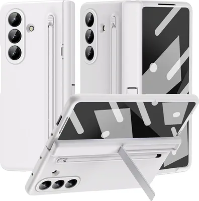 Obrázek produktu pro Pouzdro na Samsung Galaxy Z Fold 7 tvrdé PC pouzdro s držákem na pero a stojánkem, ochrana pantu s fólií na displej Bílý