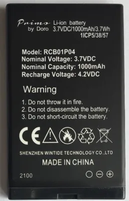 A black lithium-ion battery with text and symbols printed on it.