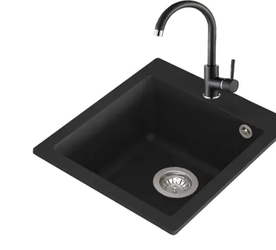 Produktbild von GURARI  SQS 100 -601 AW+5523-601, Einbau Granitspüle Schwarz +Messingarmatur, Schwenkbereich 360°