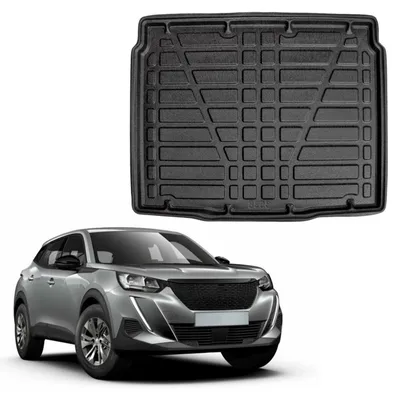 Image de Tapis De Coffre Sur Mesure Pour Peugeot 2008 crossover Depuis 2023, Noir, Antidérapant, Bord Haut, Toutes Saisons