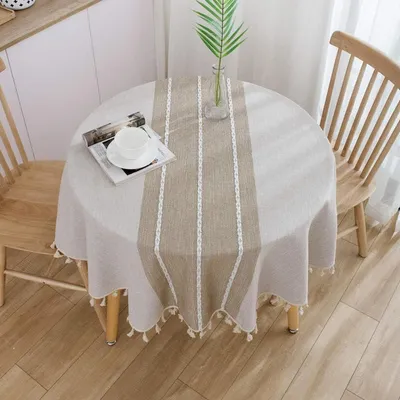 Productafbeelding van Tafelkleed, afwasbaar, linnen, katoen, rond, 140 cm, lichtbruin