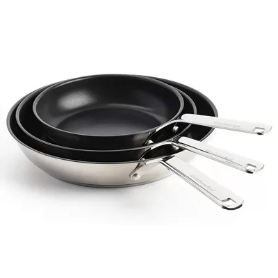Produktbild von KitchenAid Stainless Steel Bratpfanne, 3-Teiliges Set, Ofenfest, silber/schwarz