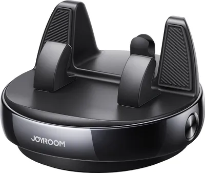 A black car phone holder is shown against a white background.