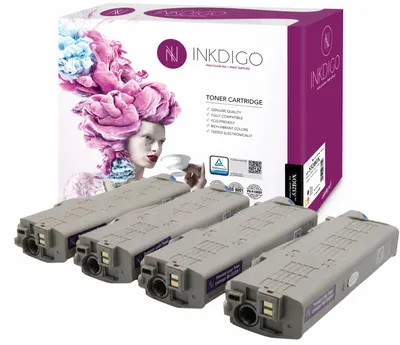 Produktbild von Inkdigo Tonerset 46490608-46490605 für OKI C532DN, C542DN, MC563DN, MC573DN – CMYK,, KI-generiertes Bild