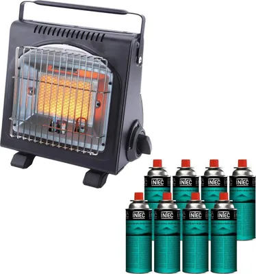 Image de Chauffage à gaz portable 1700W Céramique + 8 Cartouches gaz Allumage Piezo Thermocouple ODS Camping Pêche INTEC