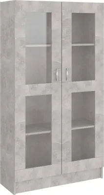 Image de vidaXL Armoire vitrine gris béton 82,5x30,5x150 cm Bois composite - Bibliothèques & Armoires à livres