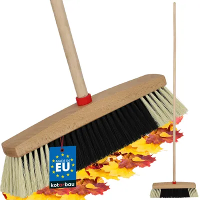 Produktbild von KOTARBAU® Besen mit Holzstiel 35 cm Straßenbesen mit PET Borsten Gartenbesen Kehrbesen aus Holz für Draußen und Drinnen Zimmerbesen Schwarz + Beige