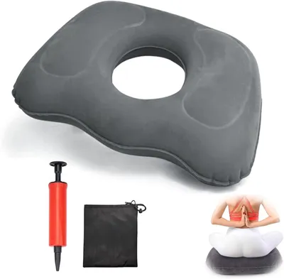 Imagen del producto de Cojín inflable para hemorroides, cojín ergonómico en forma de rosquilla, color gris, para oficina y coche