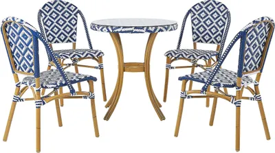 Produktbild von BELIANI Lounge 4er Set in Rattan in Blau und Weiß mit rundem Couchtisch  Dekorativ Elegant Pariser Look