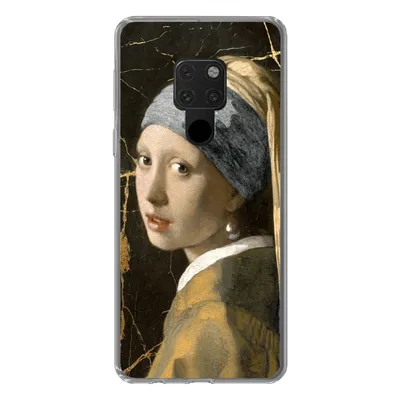 Produktbild von MuchoWow® Handyhülle Schutzhülle Hülle für Huawei P40 Lite Mädchen mit einem Perlenohrring - Marmor - Gold Silikon Softcase Handy Hülle - Handy
