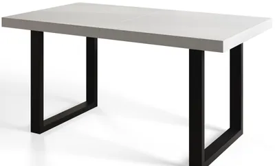 Produktbild von Alpi Moebel, Rechteckig Esstisch Loft-U, Ausziehbarer Tish 160-260x90x77 cm, Moderner Wohnzimmertisch, Weiß mit Schwarz Metallbeinen