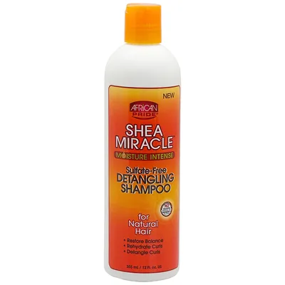 Zdjęcie produktu dla African Pride Shea Butter Miracle Moisture Intense Detangling, 354 ml, Szampon, Kobiety, Przeciw puszeniu się, Odżywianie, Wygładzający, Zmiękczający, Butelka, Mango, Masło shea