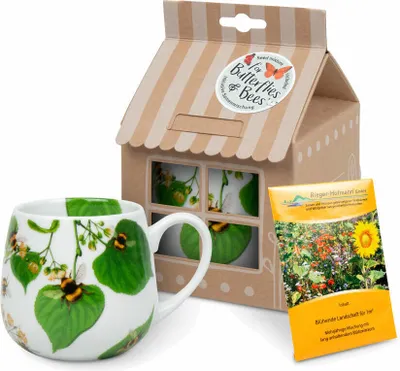Immagine prodotto di Könitz Becher Bumblebees on leave mit Samentüte in Geschenkbox, Tasse, Porzellan, Bunt, 400 ml, 11 5 000 2768