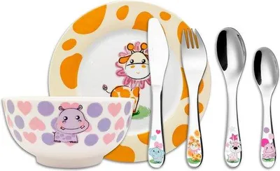 Produktbild von Famanu Kinderbesteckset 6-teilig aus Edelstahl - mit Geschenkbox und niedlichen Tiermotiven