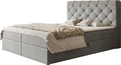 Produktbild von Boxspringbett BOSTON mit 2 Bettkästen, Polsterbett Maße: 120x200, Farbe: Grau, Velourstoff, Doppelbett mit Bonell-Matratze