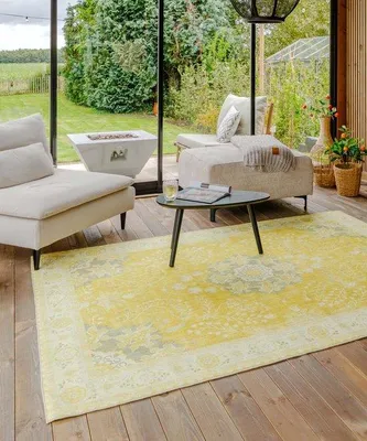 Zdjęcie produktu dla Unyqoos® Dywan vintage Valenca Luna, żółty, do użytku wewnątrz i na zewnątrz, 120 x 160 cm, z siatką 3D, można prać