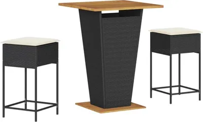 Produktbild von vidaXL 3-tlg. Gartenbar-Set mit Kissen Schwarz Poly Rattan