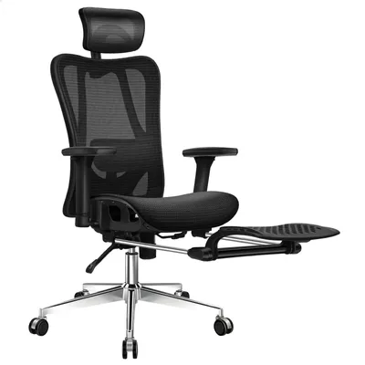 Zdjęcie produktu dla ALFORDSON Ergonomiczne krzesło biurowe z oparciem, krzesło dla menedżera z regulowaną poduszką głowy i podnóżkiem, krzesło biurowe z regulacją nachylenia, kolor czarny