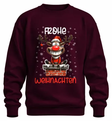 Imagen del producto de Felices Fiestas, divertido reno, ciervo - Suéter navideño uni, color burdeos, talla XL