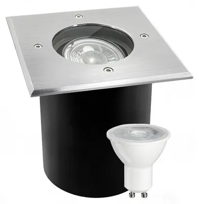 Obrázek produktu pro Venkovní podlahové svítidlo - Čtvercové - Nerezová ocel - IP65 - Teplá bílá GU10 LED 5 W - Stříbrná
