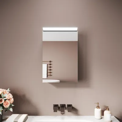 Obrázek produktu pro Jednodveřová zrcadlová skříňka Sonni z nerezové oceli 36 x 52 x 12 cm stříbrno-bílá s osvětlením zrcadlové přední strany, snadno se čistí