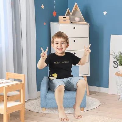 Produktbild von Kindersessel Leinenoptik Holzfüße Schaumstoff Kinderzimmer 49 cm