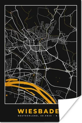 Produktbild von MuchoWow® Poster Wiesbaden - Deutschland - Karte - Gold - Stadtplan 40x60 cm - Plakate für die Wand - Poster Babyzimmer