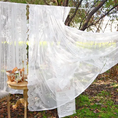 Produktbild von 2 Stück Vorhang Weiß Spitze Blumen Stickerei Voile Transparent Gardine Türvorhang für Wohnzimmer Schlafzimmer, BxH:140×130cm