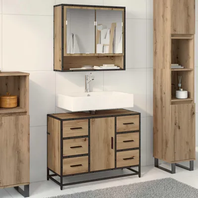 Image de Maison Exclusive - Ensemble de meubles de salle de bain, 2 pièces, chêne artisanal, 80 x 33 x 60 cm