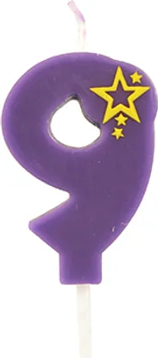 Obrázok produktu pre Sviečka s číslom, mini 6,8 cm fialová "9"