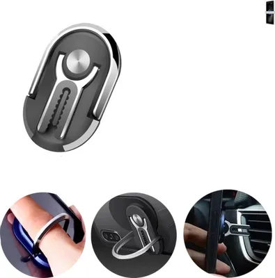 Produktbild von K-S-Trade 3in1 Smartphone-Ring Handy-Ring kompatibel mit Alcatel 5 Fingerhalterung  Handyring Tischständer Lüftungsgitter-Halterung Tisch Ständer
