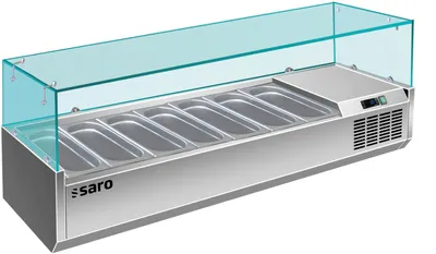 Produktbild von SARO Kühlaufsatz - 1/3 GN, Modell VRX 1600/380 Aufsatzkühlvitrine, Kühlaufsatz, Aufsatzvitrine, GN-Einlass, Glas, für Pizzatisch, Pizzeria, Imbiss, Restaurant, Kühlen, Zubereiten, Vorbereiten