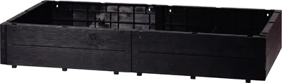 A black, modular raised garden bed.