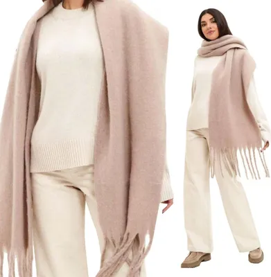 Produktbild von Schal - Großer Warmer Schal - Dick - Elegant - Modischer Schal - Damen - Winter - Halstuch - Beige