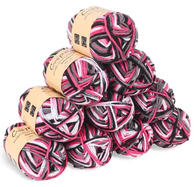 Produktbild von Häkelgarn Farbverlauf 10x45g Milchfaser Baumwolle 5-Fädig Schwarz Weiß Rosa