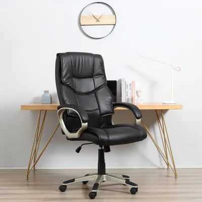 Immagine prodotto di okwish sedia da ufficio regolabile in altezza sedia da ufficio girevole a 360°, sedia da scrivania con schienale e braccioli, sedia poster con funzione dondolo, nero