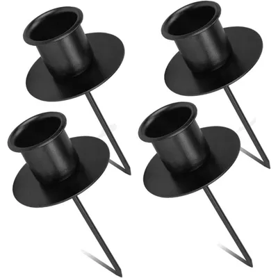 Produktbild von 4x Kerzenhalter Adventskranz Schwarz mit Teller, Stabkerzenhalter Metall 22mm