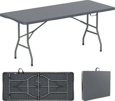 Zdjęcie produktu dla Stół ogrodowy COSTWAY dla 6-8 osób 180x74cm, składany stół kempingowy, składany stół z blatem HDPE i uchwytem do przenoszenia, stół balkonowy, stół imprezowy szary