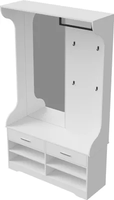 Image de Portemanteau Fortuna Lai avec banc à chaussures, miroir, vestiaire, rangement pour chaussures, 4 crochets, indépendant, peu encombrant, pour entrée, couloir, blanc