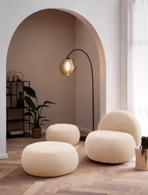 Produktbild von DOMO. collection Polsterhocker 700 014, Hocker, rund, Füße mit Filzgleitern, Fußhocker, Polsterganitur, 85 x 85 x 35 cm (BxTxH), creme