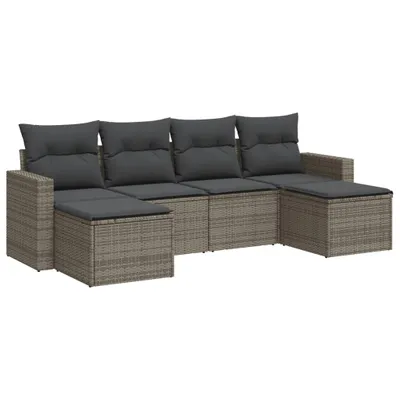 Produktbild von vidaXL 6-tlg. Garten-Sofagarnitur mit Kissen Grau Poly Rattan
