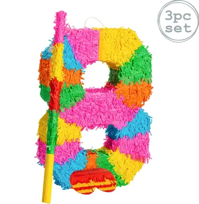 Produktbild von Fax Potato Nummer 8 Pinata Set mit Stick & Blindfold | 35 x 7,5 x 50 cm - Grün, Rot, Gelb