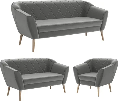 Produktbild von MEBLINI Mini Sofa Set 3-2-1 für Wohnzimmer - Mini Lounge für sechs Personen - Küchensofa - Sofa Klein - Sitzgarnitur - Polstergarnitur - Sofagarnituren - GISELA - 3+2+1 - Hellgrau Samt