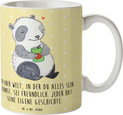 Produktbild von Mr. & Mrs. Panda Tasse Panda Depression - Gelb Pastell - Geschenk, Kaffeetasse, Antriebslosigkeit, milchkaffeetasse, Teetasse, Stimmungstief, keramik, Depressiv