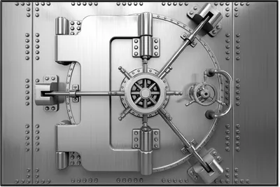 Produktbild von Wallario Wandbild Tresortür mit Öffnungsmechanismus, Größe: 61 x 91,50 cm, Poster mit schwarzem Aluminiumrahmen