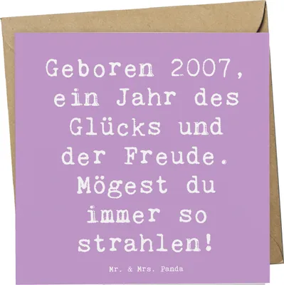 Produktbild von Mr. & Mrs. Panda Glückwunschkarte Spruch 2007 Geburtstag - Lavendeltraum - Geschenk, Geboren, Grußkarte, liebevolle Botschaft, anlasskarte, Glückwunsch, Klappkarte